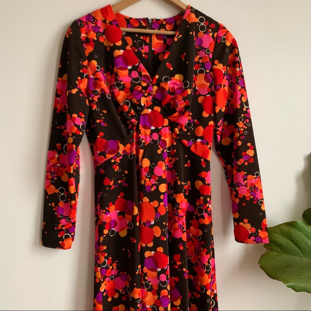 Vtg Maxi Dress Handmade Long Sleeves Multicolored - Picture 4 of 16